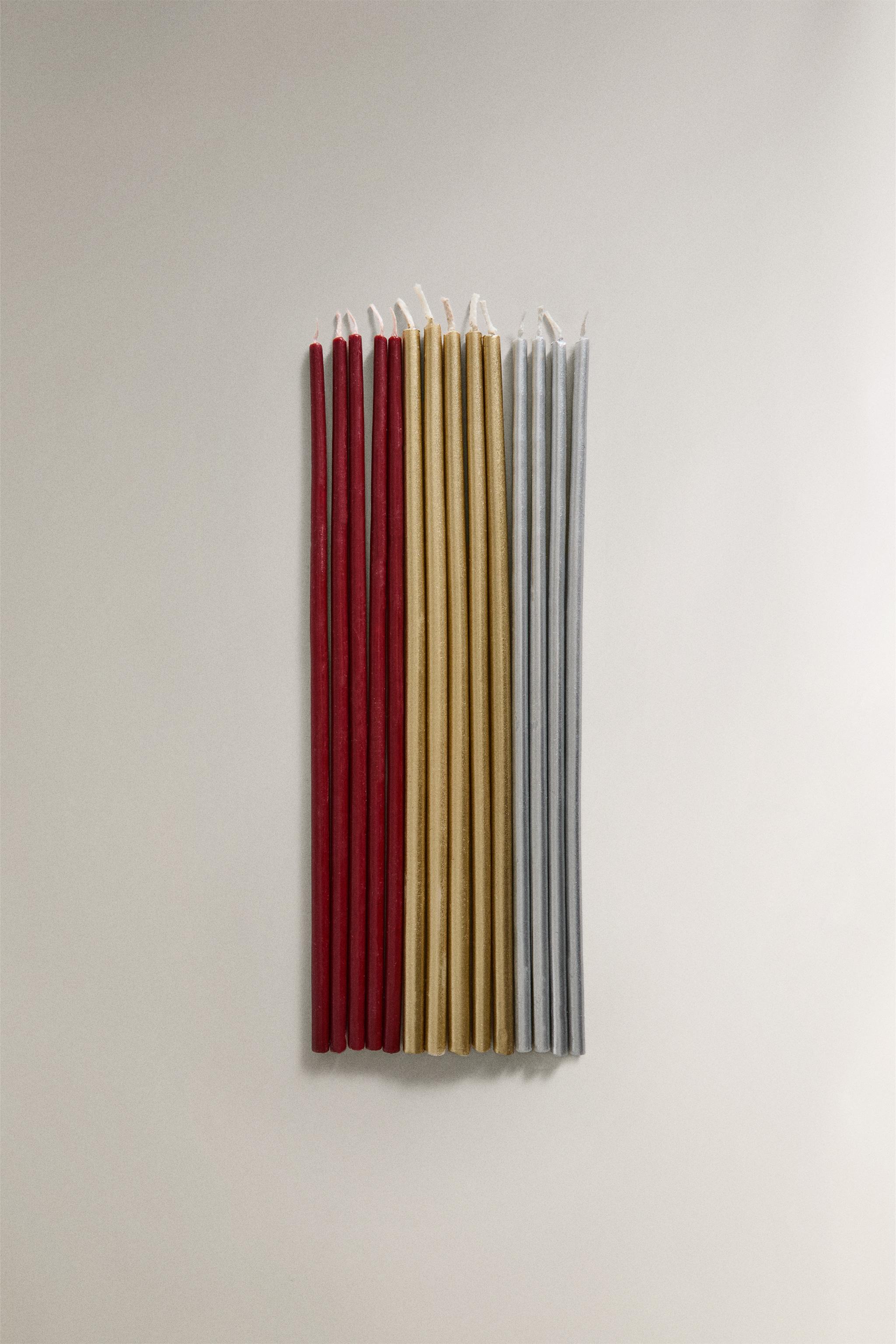 SET OF LONG MULTICOLORED CHRISTMAS CANDLES (SET OF 15)